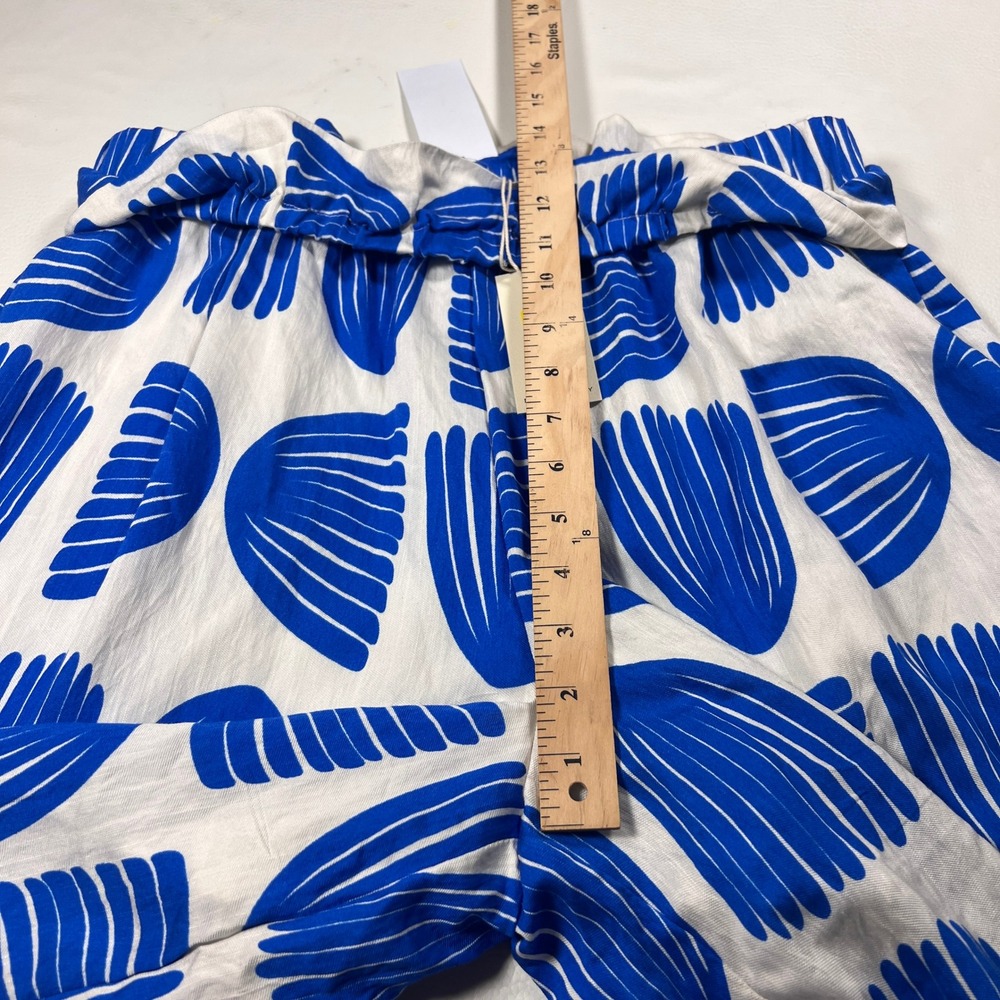 Melloday Wide Leg Pants Womens Large Blue White Shell Print Paperbag Waist NEW - Picture 7 of 10